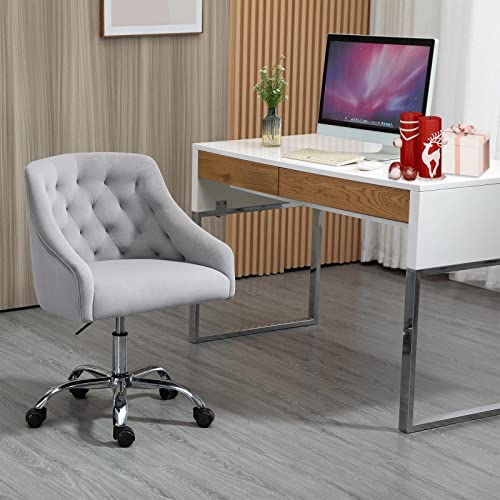 MOJAY Velvet Office Swivel Chair, Vanity Chair, Fabric Desk Chair, Pretty Fancy Chair, Gold Office Chair for Girls, 360°Swivel Height Adjustable Reception Chair, Light Grey