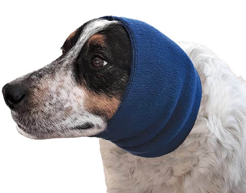 Happy Hoodie The Original Calming Band for Dogs & Cats - for Anxiety Relief – Noise Canceling for Fireworks, Thunderstorms, Pet Grooming & Force Drying - Dog Calming Aid Since 2008 (Large, Blue)