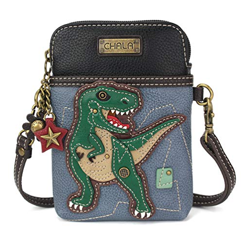 CHALA Cell Phone Crossbody Purse-Women PU Leather/Canvas Multicolor Handbag with Adjustable Strap - TRex - blue