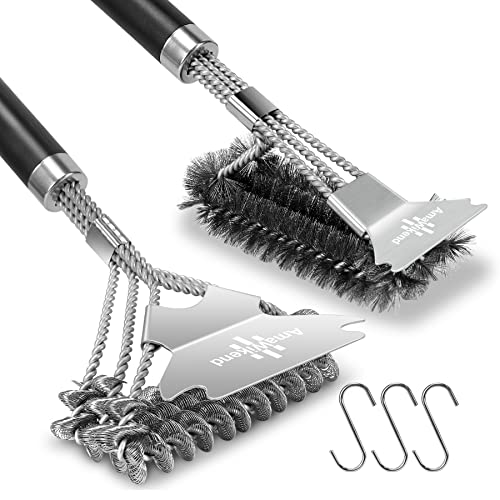 2 Packs Grill Brush for Outdoor Grill. Safe Stainless Steel BBQ Accessories for Grill Cleaning. 3 Hooks Included.