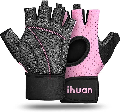 ihuan Breathable Gloves with Wrist Support for Men and Women | Enhance Palm Protection | Extra Grip for Fitness, Weight Lifting, Workout, Gym, Training, Rowing, Pull-ups……