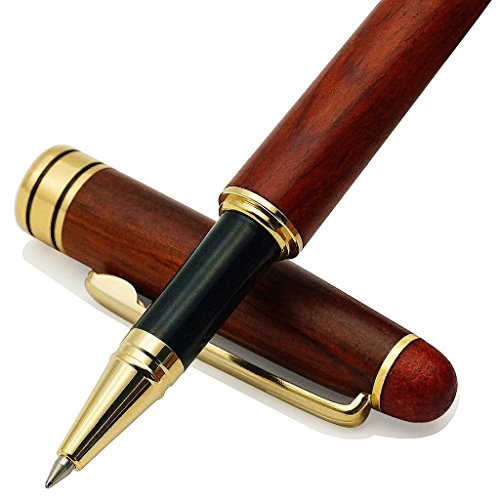 IDEAPOOL Genuine Rosewood Ballpoint Pen Writing Set - Extra 2 Black Ink Refills - Fancy Nice Gift Wooden Pen Set for Signature Executive Business Journaling