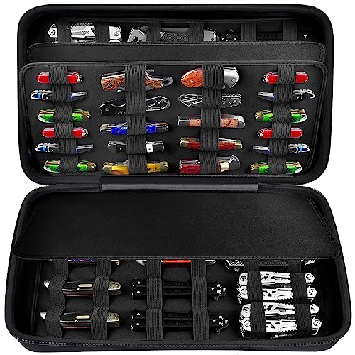 Knife Display Case for 66+ Pocket Knives. Folding Holder, Butterfly Storage Organizer, Knives Roll Collection Pouch Carrier Bag for Survival Tactical Outdoor for EDC Mini Knife (Box Only)