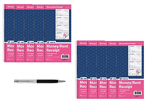 Adams Money and Rent Receipt Book, 2-Part Carbonless, 5 1/4 x 11 Inch Detached, Spiral Bound, 200 Sets per Book (SC1152) - Bundle Includes Plexon Ballpoint Pen (10-Pack Bundle)