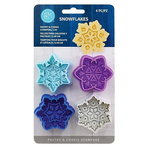 R & M International Set of 4 Easy to Use Beautiful, Intricate Assorted Snowflake Pastry/Cookie Stampers