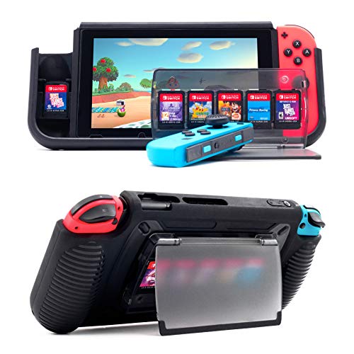 YUFANLI Protective Case for Nintendo Switch , Grip Case with 7 Storage Slots for Game Cards, Multi-Angle Adjustable Stand, Grip Cover with Shock-Absorption and Anti-Scratch Design