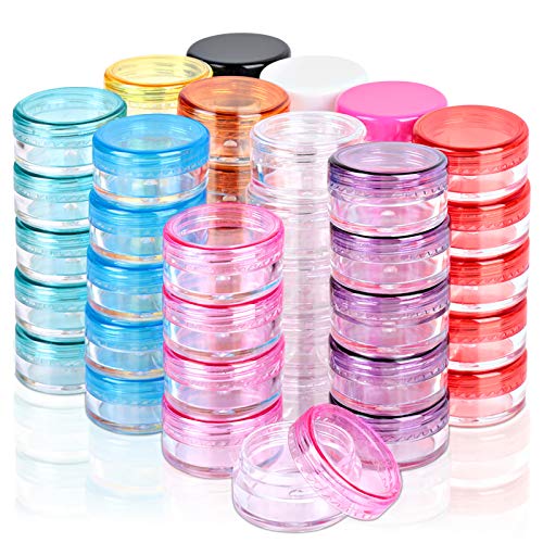 Sample Container, HNYYZL 5 Gram Empty Plastic Cosmetic Pot Jars for Eye Shadow Nails Powder Jewelry Cosmetic Lip Balm Cream Lotion(11colors, 55 Pcs)