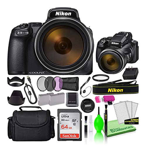 Nikon COOLPIX P1000 16MP Digital Camera (26522) Bundle Kit with 64GB Ultra SD Card + Large Camera Bag + Filter Kit + Spare Battery + Cleaning Kit + More