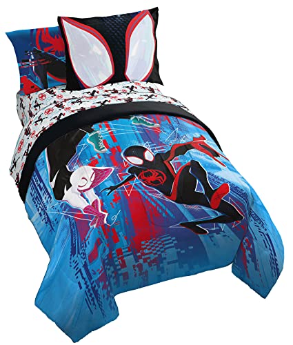 Marvel Spiderman Across The Spider-Verse Glitch 5 Piece Twin Size Bed Set - Includes Comforter & Sheet Set Bedding - Super Soft Fade Resistant Microfiber (Official Product)