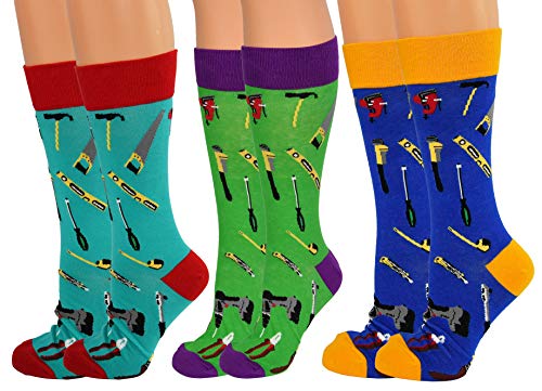 ARAD Novelty Hammer Socks for Men and Women, Crazy Tool-Themed Apparel (3-Pack)