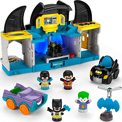 Fisher-Price Little People DC Super Friends Batman Toy Deluxe Batcave Playset with Lights Sounds & 4 Figures for Toddlers Ages 18+ Months (Amazon Exclusive)