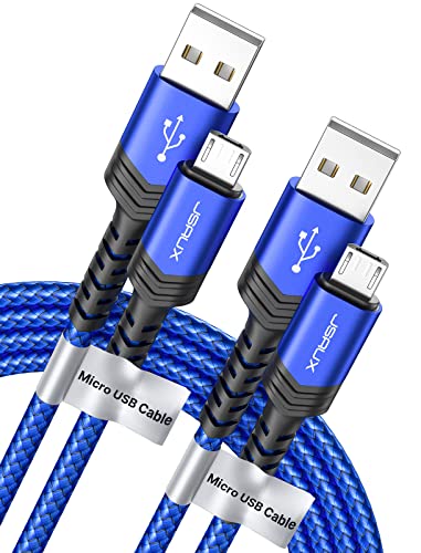 JSAUX Micro USB Cable Android Charger, (2-Pack 6.6FT) Nylon Braided Cord Compatible with Galaxy S7 S6 J7 Edge Note 5, Kindle. MP3 and More-Blue