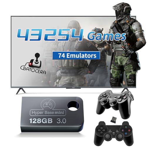 Retro Game Console 128G USB Drive for PC/Win 600, 74 Emulator Console, 43254 Video Games, Batocera 37 Game System Plug and Play, USB 3.0 for Win 8.1/10/11/Inter Mac, 2 Wireless CTL Support 26.8-32.4ft