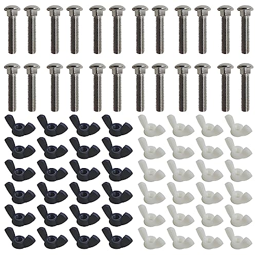 24 Set M6 Pet Carrier Fasteners, Kennel Replacement Bolts and Butterfly Nuts Dog Kennel Hardware Replacement Set for Airline Approved Travel Pet Kennel(Black,White)