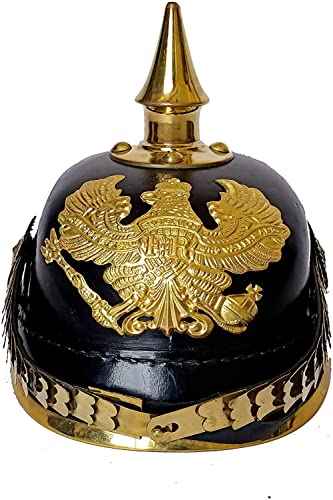 AnNafi German Pickelhaube Spike Helmet | Leather Pickelhaube Imperial Prussian Helmet | Brass Military Officer Men’s Costume | WWI & WWII Helmets Replica LARP Re-Enactment Party Cosplay Costumes