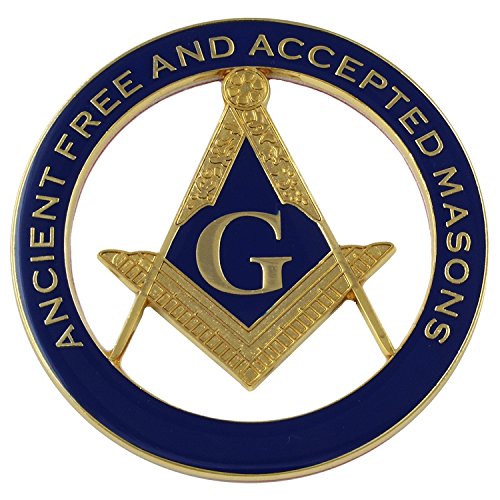 AF&AM Square & Compass Round Masonic Auto Emblem - [Gold & Blue][3'' Diameter]
