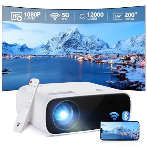 Wielio Projector, Native 1080P Projector with WiFi and Bluetooth, Portable Outdoor Projector for 200' Screen, Home Theater Movie Mini Projector Compatible with iOS/Android/Laptop/HDMI/PC/TV Stick/USB