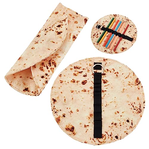 OLYCRAFT 2Pcs Tortilla Pencil Case Holder Roll Canvas Pencil Pouch Pancake Canvas Pen Roll Up 8.6Inch Round Pencil Holder Pancake Stationery Pencil Wrap for Shcool Office Supplies