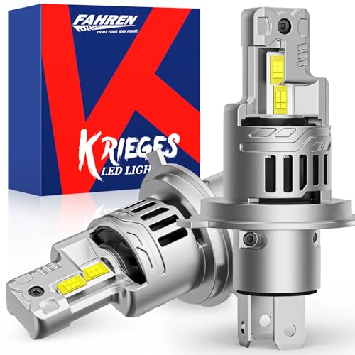 Krieges 2024 Upgraded H4/9003/HB2 LED Bulb, 24000LM 600% Super Brighter H4 LED, 1:1 Same Size H4 Bulb with Fan, 24Pcs Chips, Plug-N-Play Halogen Replacement, Pack of 2