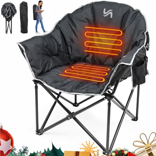 Barbella Heated Camping Chair, Padded Camp Chair Round Moon Saucer Folding Lawn Chair Outdoor Chair, Patio Lounge Chairs Portable Folding Camping Chairs Heated Chair
