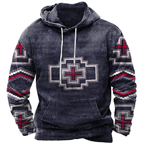 Hot Fashion Sale 2023 Western Aztec Sweatshirts for Men, Ethnic Print Graphic Patchwork Hoodies Slim Casual Pullover Tops with Drawstring
