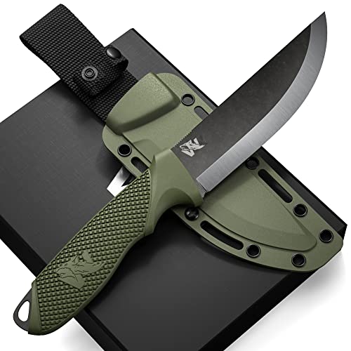ODENWOLF W-SCANDI Full Tang Survival Knife with Sheath - Stylish Tactical Fixed Blade Knife - Made of D2 Steel - Bushcraft and Camping Knife Survival - Perfect EDC Hunting Knife with TPE Handle