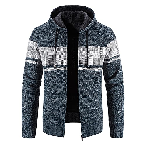 Deals of The Day Lightning Deals Today Prime Mens Big and Tall Cardigan Sweater Long Sleeve Knitted Hooded Sweater Jacket Casual Fleece Lined Winter Warm Coat Men Sweaters Fashion Casual Blue M