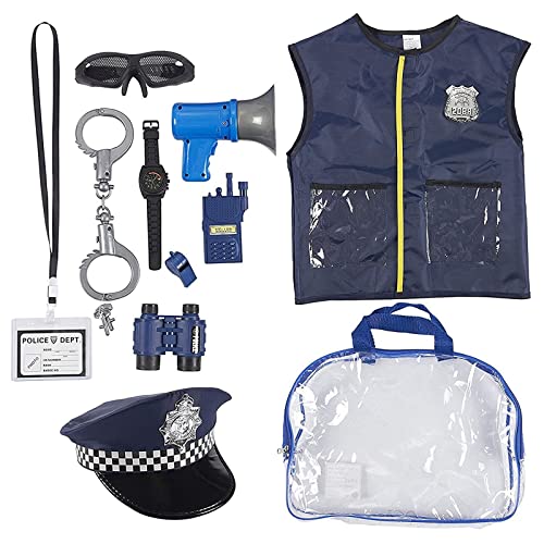BLUE PANDA Halloween Costumes for Kids, Police Officer Uniform Costume with Police Accessories and Storage Bag