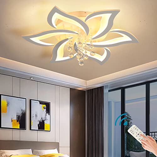 Tioolo Modern Ceiling Light, Dimmable LED Flower Lighting Fixture, 6 Petals Flush Mount Flower Chandelier Ceiling Light with Remote, 40W Acrylic Ceiling Lamp for Kitchen Bedroom Living Dining Room