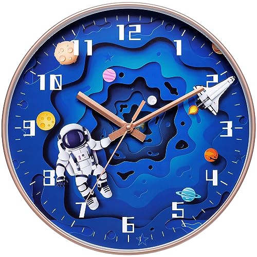 KSYOU 12 Inch Silent Movement Kids Space Silent Creative Wall Clock, Operated for Wall Clock for Office, Classroom, Bedroom, Bathroom, Living Room, Restaurant, Children's Room，Kitchen(30 cm/ 12')