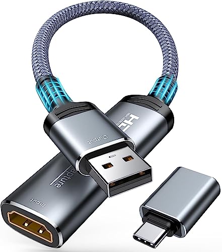Highwings Video Capture Card, 4K HDMI to USB/Type-C 1080P 60FPS Video Capture Adapter Device, USB Video Capture for Streaming Gaming Recording, Windows Mac OS System, Switch PS5/4 Xbox OBS PC, Grey