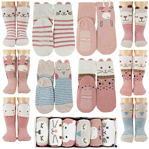 Tiny Captain Baby Toddler Girls Animal Grip Tube Socks Non/Slip Anti-Skid 1 Year Old Gift Ages 1-3 Socks(1-3 Year Old, Pink)