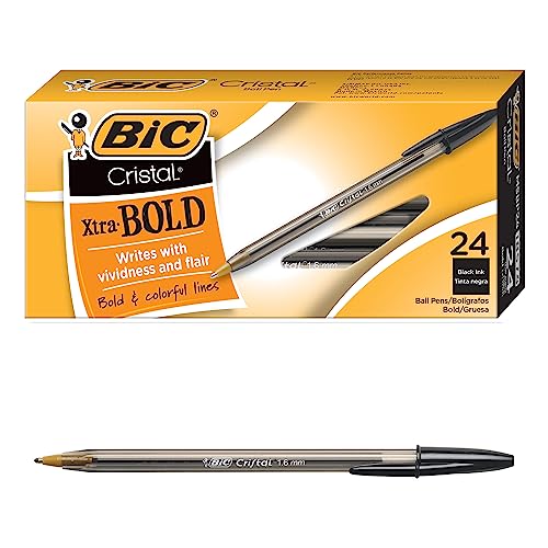 BIC Cristal Xtra Bold Ballpoint Pen, Bold Point (1.6mm) For Vivid And Dramatic Lines, Black Ballpoint Pens, 24-Count