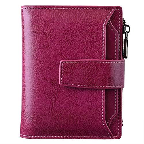 Bveyzi Women's Small Leather RFID Blocking Bifold Zipper Pocket Wallet Ladies Credit Card Slots Purse with id Window(Purple)
