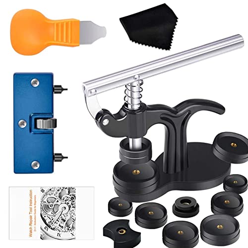Paxcoo 17Pcs Watch Press Tool with Watch Battery Replacement Tool kit and Fitting Dies for Watch Back Remover Closer Repair and Battery Changing (Instruction included)