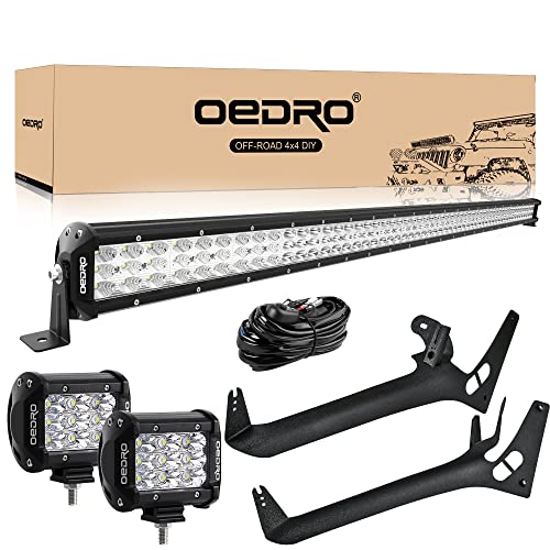 OEDRO 52 Inch LED Light Bar Fits for 18-22 Jeep Wrangler JL/ 20-22 Gladiator JT, w/ 2Pcs 4' Tri-Row Spot Off Road Driving Light Pods + Windshield Mounting Brackets + Wiring Harness