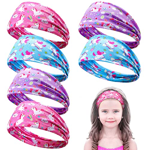 6 Pieces Unicorn Headbands for Girls Cute Elastic Bandeau Adjustable Wide Rainbow Headband No Slip Little Girl Hair Accessories Neck Gaiter Party Favors Stretch Hippie Turban for Children Kids Toddler