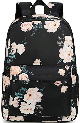 School Backpack for Teen Girls Bookbags Elementary High School Floral Bags Women Travel Daypacks (Black flower)