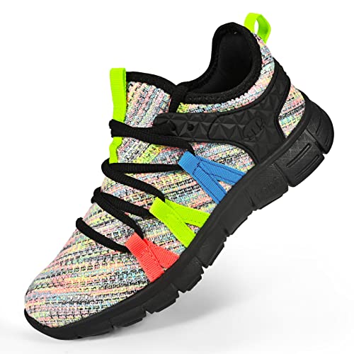 AOE Womens Fashion Running Walking Shoes Ultra Lightweight Breathable Mesh Tennis Shoes Non Slip Athletic Workout Gym Sneakers Lace Colorful 9women / 8men