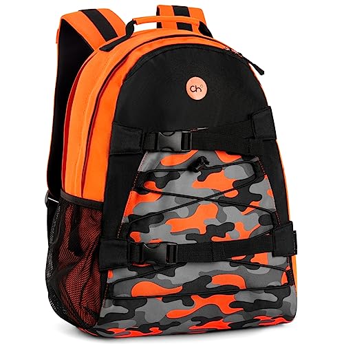 Choco Mocha Boys Camo Backpack for Elementary Middle School, Large Backpack for Kids Teen Boys, 18 Inch, Blue