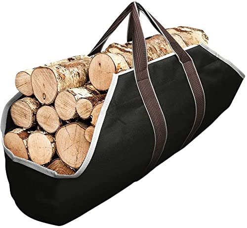 AMAGABELI GARDEN & HOME Large Canvas Log Tote Bag Carrier Indoor Fireplace Firewood Holder Woodpile Rack Fire Wood Carriers Carrying For Outdoor Tubular Birchwood Stand By Hearth Stove Tools Set
