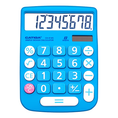 CATIGA Desktop Calculator 8 Digit with Solar Power and Easy to Read LCD Display, Big Buttons, for Home, Office, School, Class and Business, 4 Function Small Basic Calculators for Desk, CD-8185 Blue