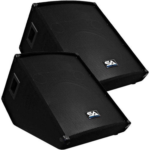 Seismic Audio - Pair of Passive 15' Floor Wedge Style Monitors - Studio, Stage, or Floor use - PA/DJ Speakers - Bar, Band, Karaoke, Church, Drummer use
