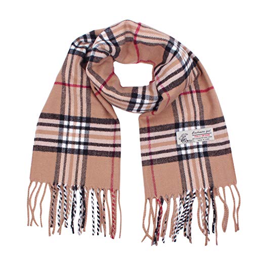 TZ Promise Plaid Cashmere Feel Classic Soft Luxurious Winter Scarf For Men Women (Tan)