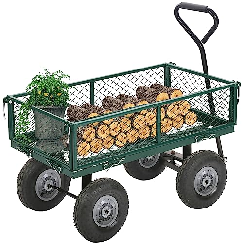 Garden Carts Yard Dump Wagon Cart Lawn Utility Cart Outdoor Steel Heavy Duty Beach Lawn Yard Landscape
