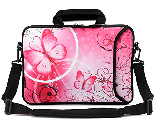 RICHEN 17 inch Laptop Shoulder Bag Carrying Case Computer PC Cover Pouch with Handle Fits 15.6/16/17/17.3/17.4 inch Laptop Notebook (16-17.3 inch, Pink Butterfly)