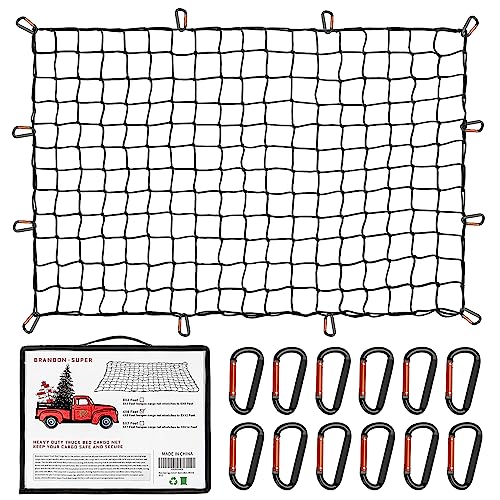 Heavy Duty Cargo Net for Pickup Truck Bed - Stretches from 5' x 7' to 15' x 21' - 12 Metal Carabiners - Compatible with Ford, Dodge RAM, Chevy, Toyota - Ideal for (Black, 5X7 Feet)