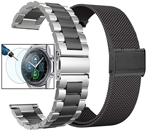 valkit Compatible with Galaxy Watch 3 45mm Band, 2-Pack 22mm Quick Release Watch Band Stainless Steel Metal Bracelet for Samsung Galaxy Watch 3 45mm/Galaxy Watch 46mm/Gear S3 Frontier, Sliver/Black