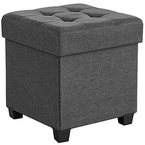 SONGMICS Storage Ottoman, Folding Storage Bench, Ottoman with Storage, Storage Ottoman Bench, for Living Room, Bedroom, 15 x 15 x 15.7 Inches, Dark Gray ULSF14GYZ
