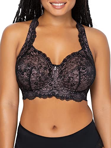 Curvy Couture Curvy Couture Women's Tulip Sexy Lace Plus Size Push Up Bra , Black Hue with Ballet Fever, 42D